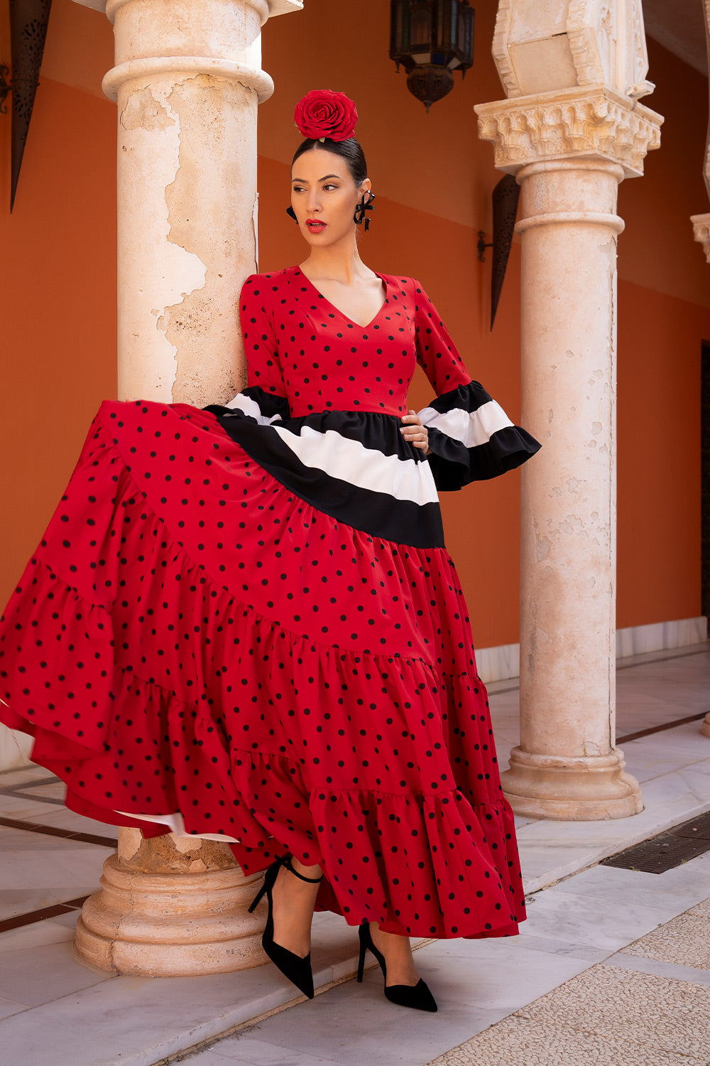 Vestido Cayetana rojo L/negro pequeño